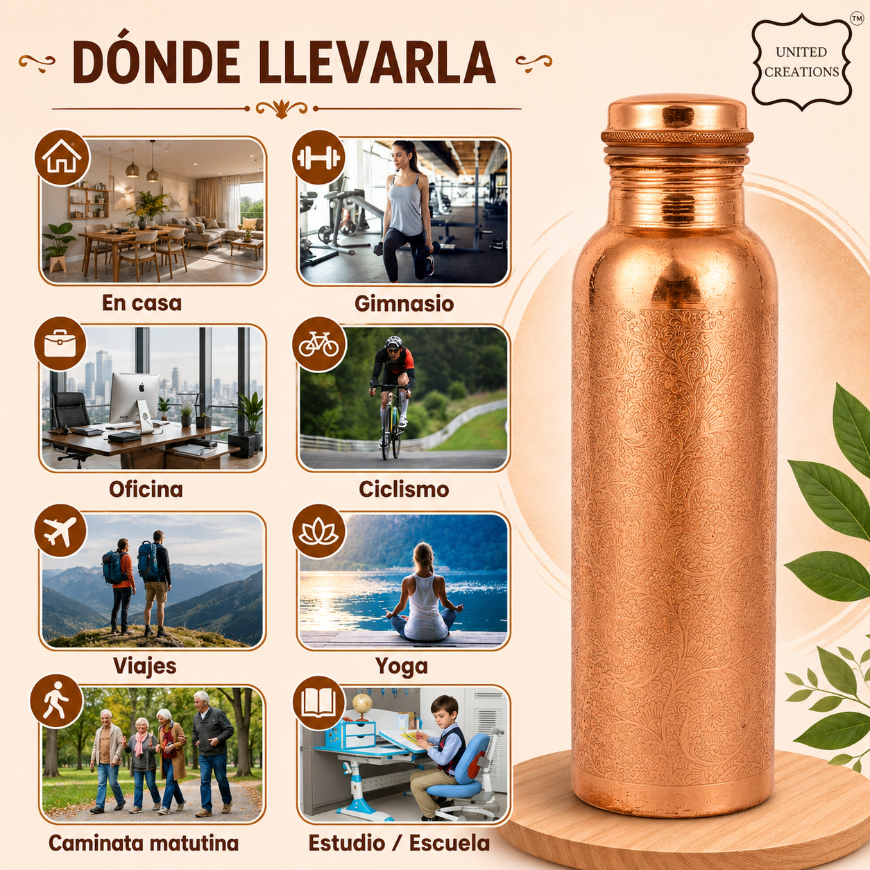 CobreZen™ Botella de 100% cobre Ayurvédica para la salud