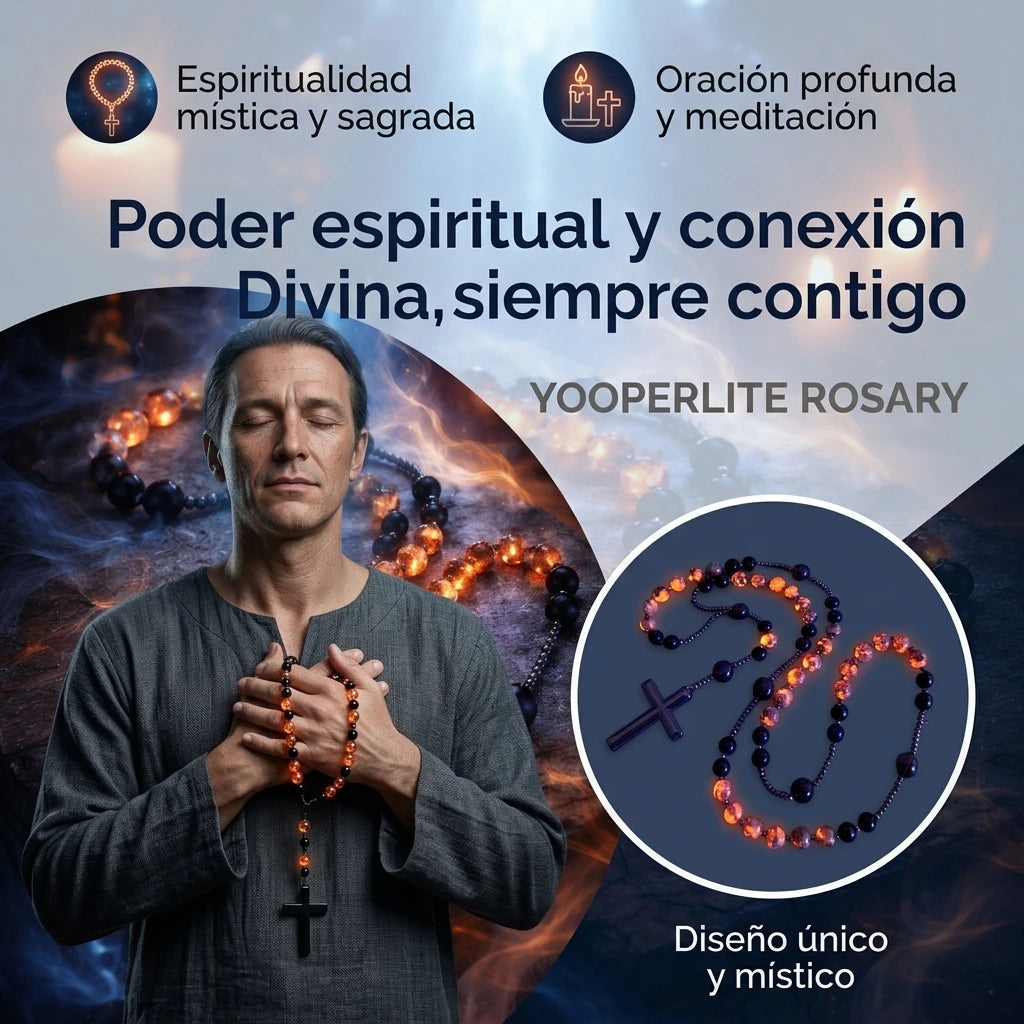 Rosario UNISEX de obsidiana natural con piedras yooperlite UV
