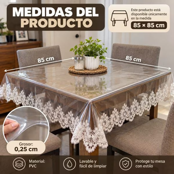 Mantel Transparente con Encaje – Protección y Elegancia