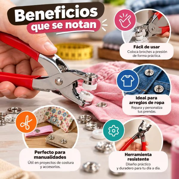 🧵 Alicate Remachador de Botones + 50 Botones – Coloca Broches Fácil y Rápido