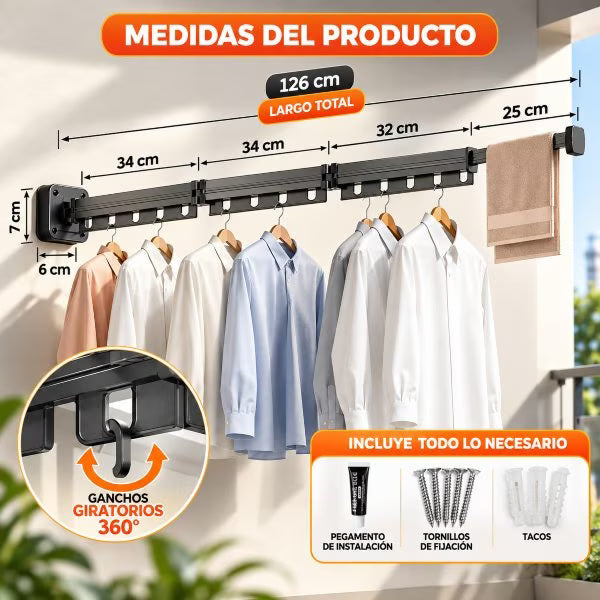 Tendedero De Ropa Extensible De 3 Tramos