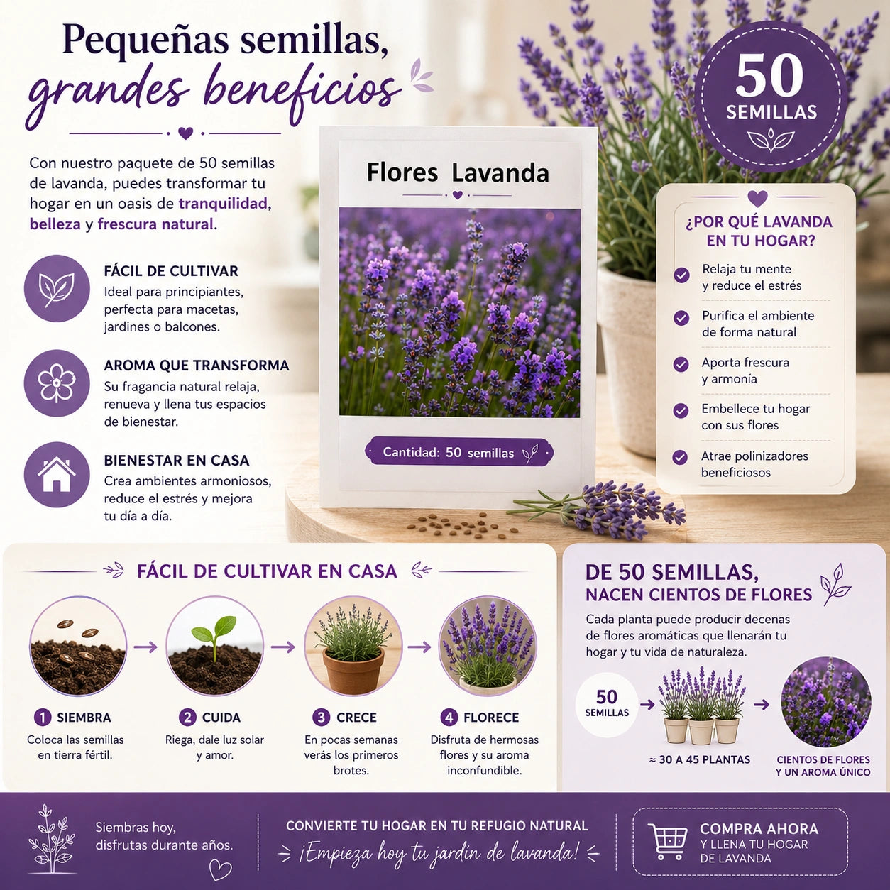 100 Semillas de lavanda para plantar en casa+ Ebook y garantia de germinación