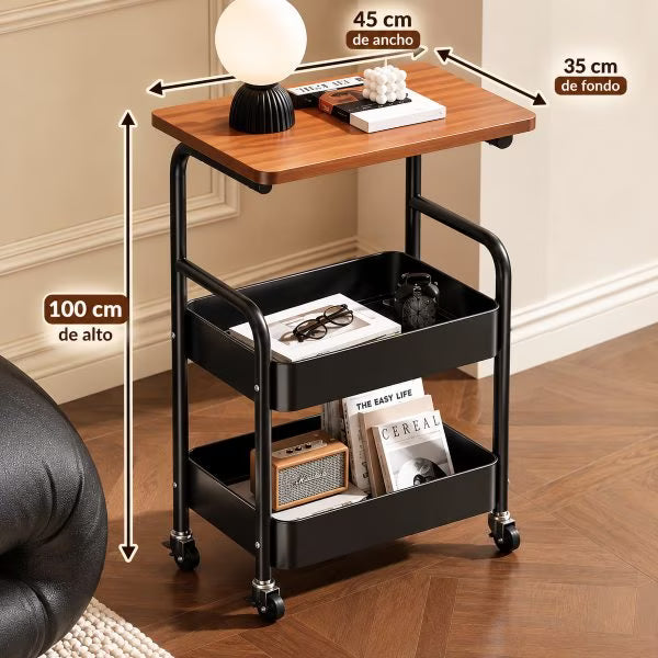 Mesa Auxiliar Organizadora de 3 Niveles con Ruedas – Diseño Moderno 🏡