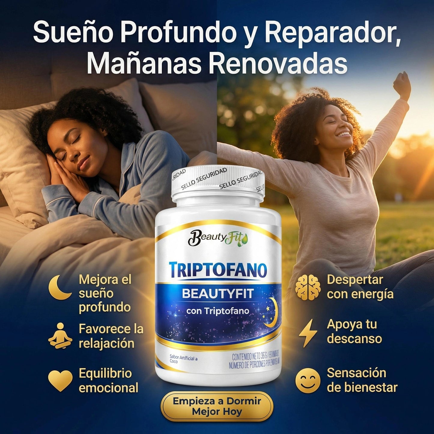 Triptófano BeautyFit | 100 Masticables Sabor Coco|Descanso, Relajación y Bienestar
