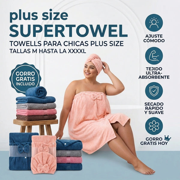 Toalla de baño plus sized Microfibra +gorro para el cabello