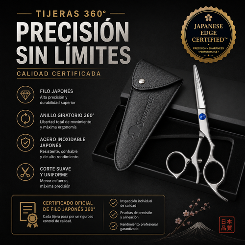 Tijeras filo japones profesionales 360° con anillo giratorio