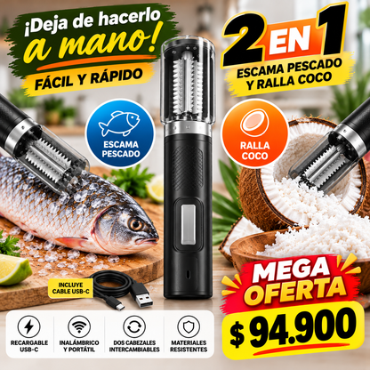 2 en 1 Escamador y pelador de coco electrico