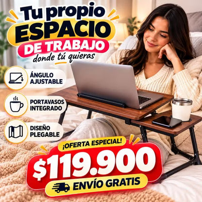 Mesa Plegable Ajustable para Portátil con Portavasos | Ideal para Cama y Sofá