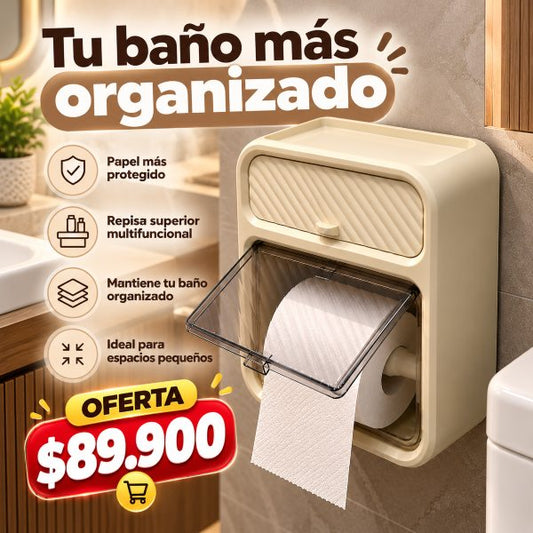 Dispensador de Papel Higiénico Multifuncional con Tapa y Repisa