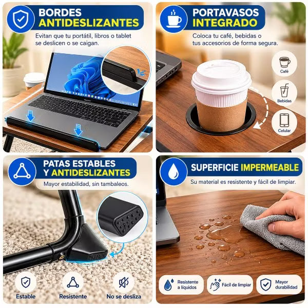 Mesa Plegable Ajustable para Portátil con Portavasos | Ideal para Cama y Sofá