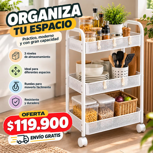 Organizador Multifuncional de 3 Niveles con Ruedas | Más Orden y Espacio
