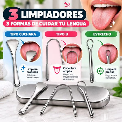 👉 Kit Raspador Lingual + 2 Cepillos de Bambú + Carbón Activado GRATIS