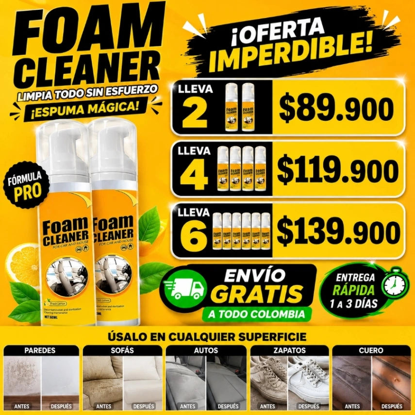 FoamCleaner Espuma Limpiadora, Elimina todo tipo de manchas Sin esfuerzo!!
