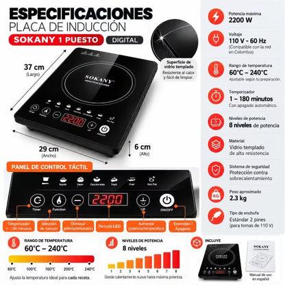 Estufa Electrica Induccion 1 Puesto Sokany Digital
