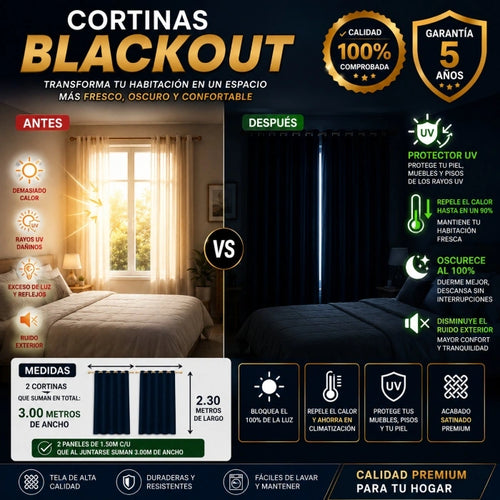 2 Cortinas Blackout Tela ESPECIAL!, Protector UV Protegen Tu Hogar Del Sol Y El Calor.