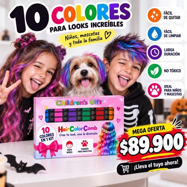 Peine de Tiza para Cabello 10 Colores 🌈color rápido y temporal.