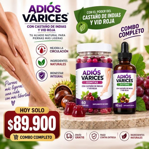 ADIÓS VÁRICES | 60 Gomitas + Gotero -Bienestar y cuidado para tus piernas