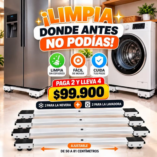 Base Ajustable con Ruedas para Lavadora y Nevera | Fácil Limpieza