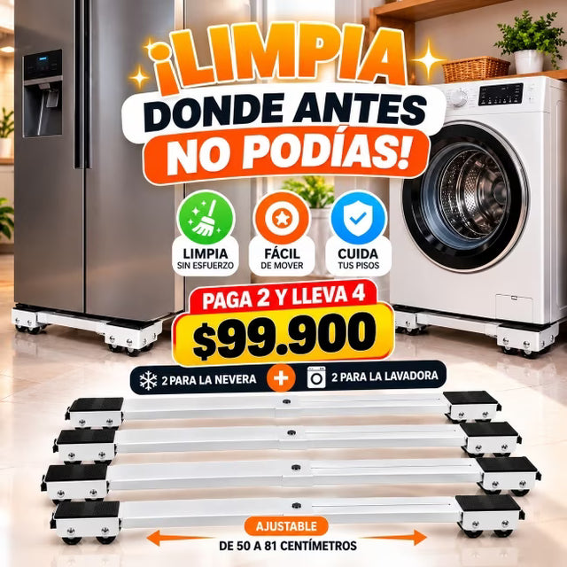 Base Ajustable con Ruedas para Lavadora y Nevera | Fácil Limpieza