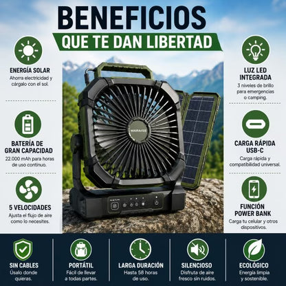 Ventilador powerbank con lampara de emergencia! Carga Solar!!-22.000mh