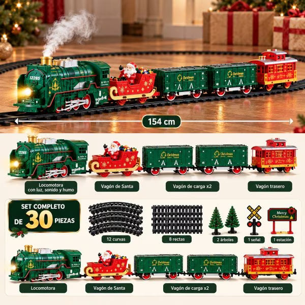 Tren Eléctrico Navideño con Luces y Sonido