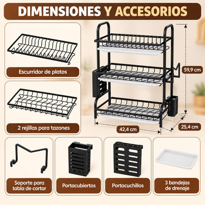 Más espacio, más orden: Escurridor de Platos 3 Niveles