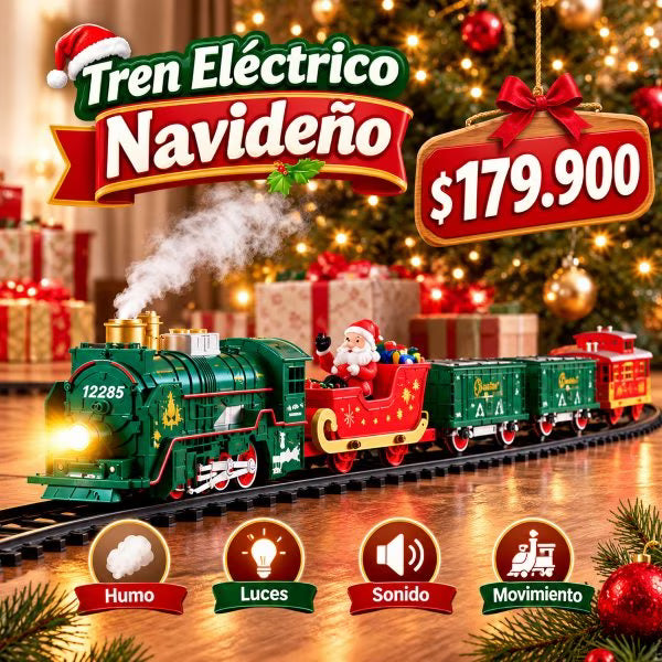 Tren Eléctrico Navideño con Luces y Sonido