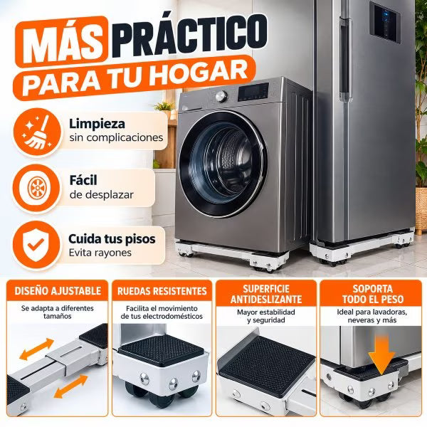 Base Ajustable con Ruedas para Lavadora y Nevera | Fácil Limpieza