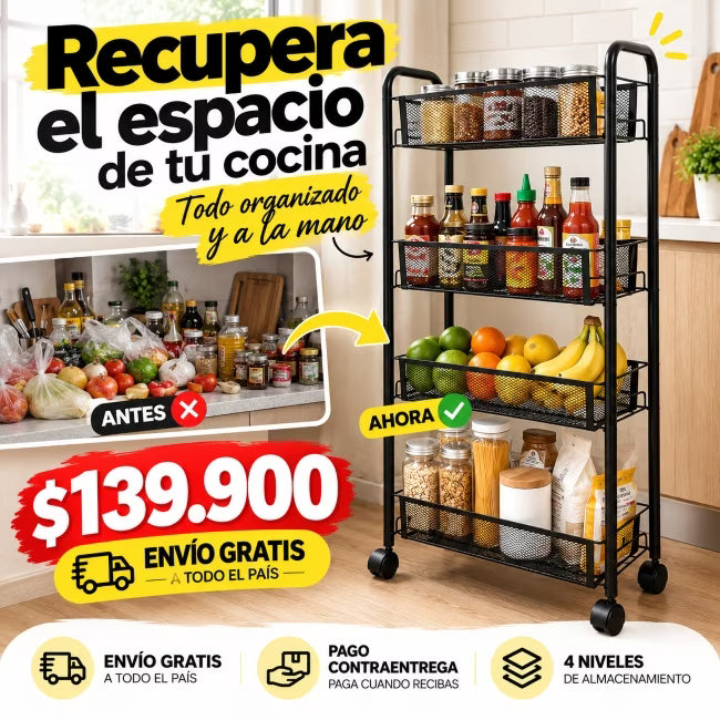 Carrito Organizador 4 Niveles Metálico GRANDE! -35%OFF
