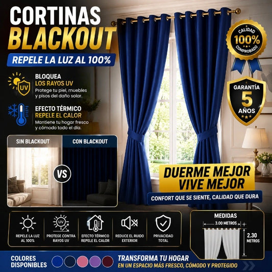 2 Cortinas Blackout Tela Satinada, Protector UV™ Protegen Tu Hogar Del Sol Y El Calor