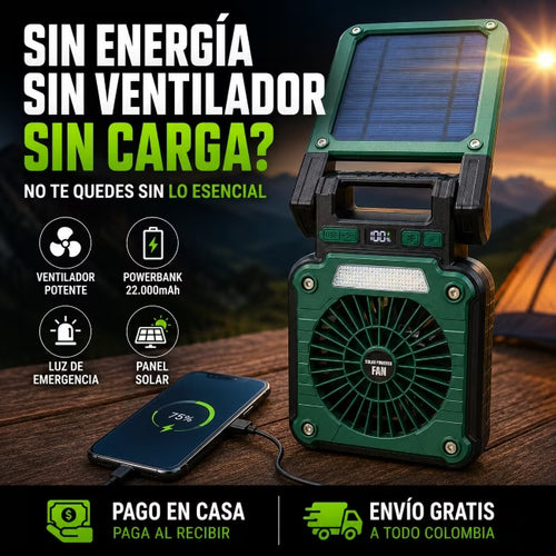 Ventilador powerbank con lampara de emergencia! Carga Solar!!-22.000mh