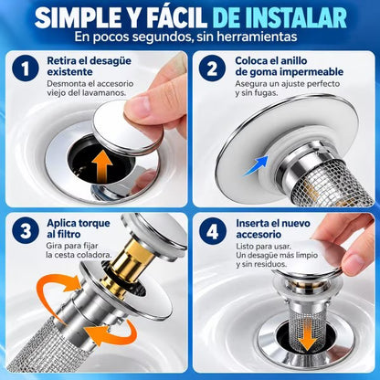 Desagüe para Lavamanos con Filtro Antitaponamiento