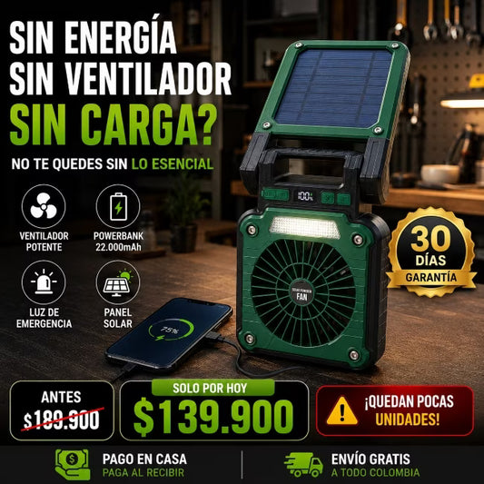 Ventilador powerbank con lampara de emergencia! Carga Solar!!-22.000mh