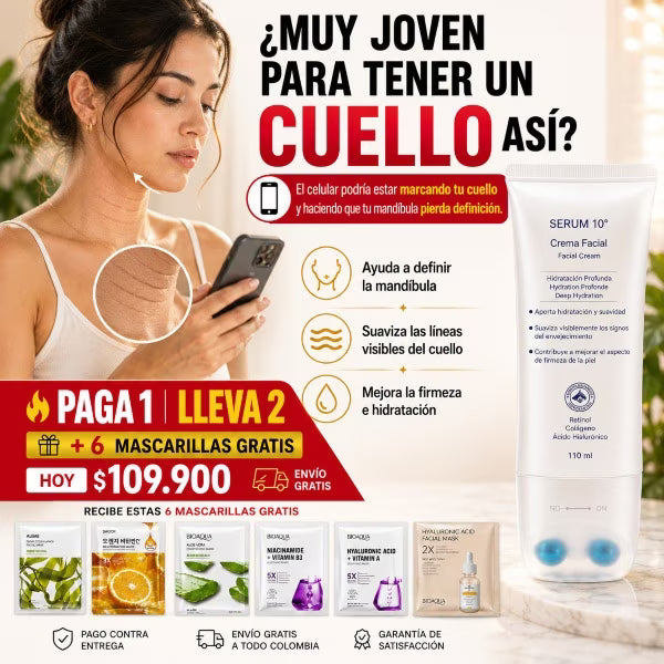 Tu celular marca tu cuello- Esta crema lo revierte.Colageno, retinol y 10 pepetidos