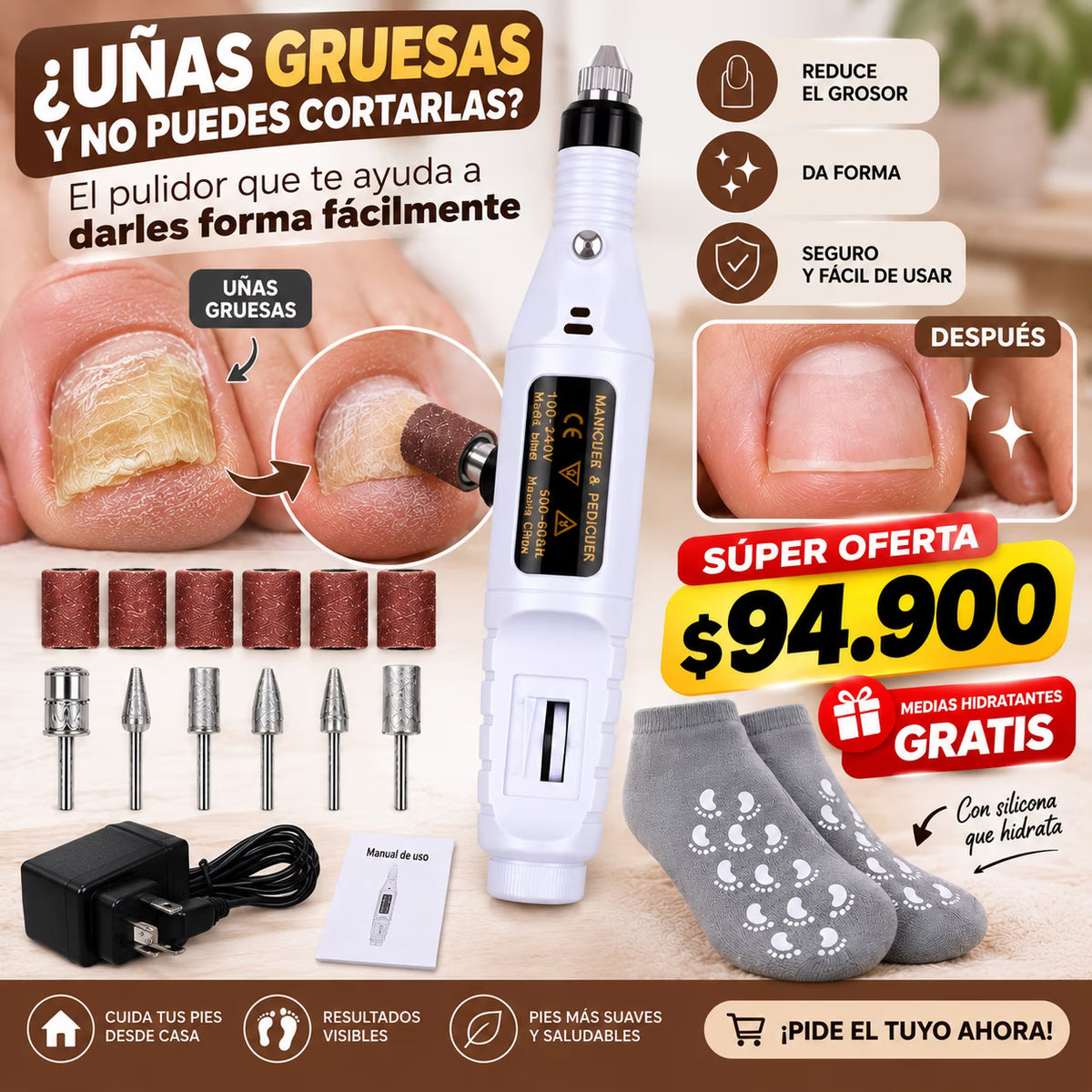 💅 KIT CUIDADO TOTAL DE UÑAS GRUESAS Y PIES SECOS
