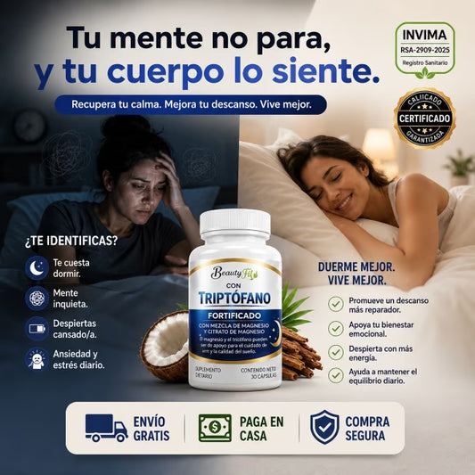 Triptófano BeautyFit | 100  Masticables Sabor Coco|Descanso, Relajación y Bienestar