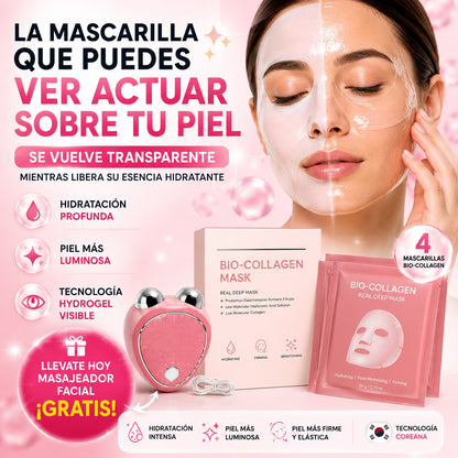 Kit Glass Skin Coreano | 4 Mascarillas de Colágeno + Masajeador🎁