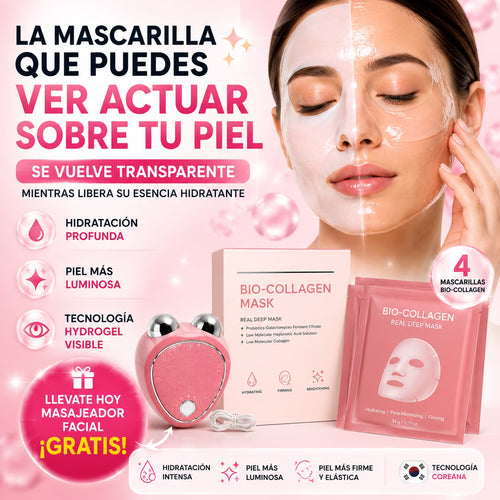 Kit Glass Skin Coreano | 4 Mascarillas de Colágeno + Masajeador🎁