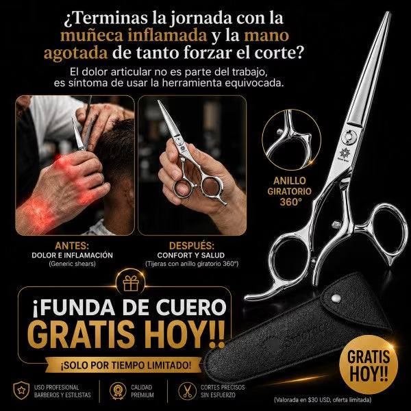 Corta 8 horas seguidas sin que te duela la muñeca|Tijeras filo japones  360° con anillo giratorio.