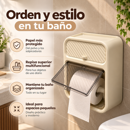 Dispensador de Papel Higiénico Multifuncional con Tapa y Repisa